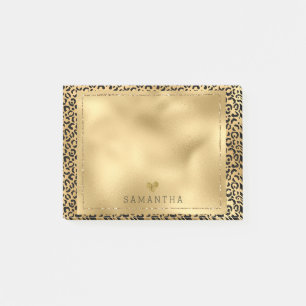 Gold Black Leopard Print Personalized Post-it Notes