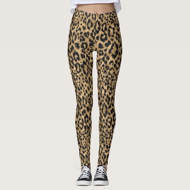 Gold/Black Leopard Print Women Leggings (Front)