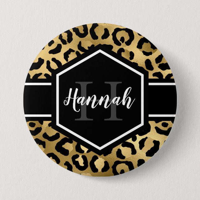 Gold Black Leopard Spots Monogram 7.5 Cm Round Badge (Front)