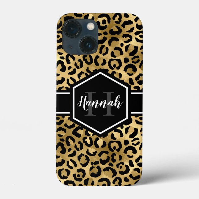 Gold Black Leopard Spots Monogram Case-Mate iPhone Case (Back)