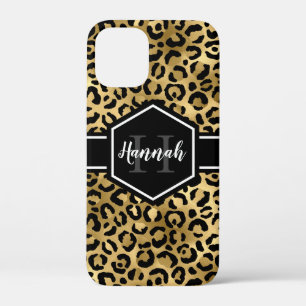 Gold Black Leopard Spots Monogram iPhone 12 Mini Case