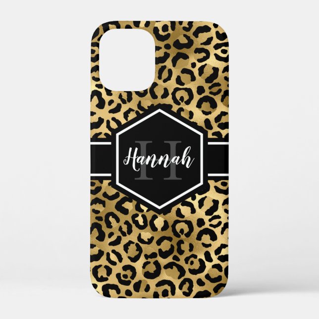Gold Black Leopard Spots Monogram Case-Mate iPhone Case (Back)