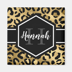 Gold Black Leopard Spots Monogram Magnet