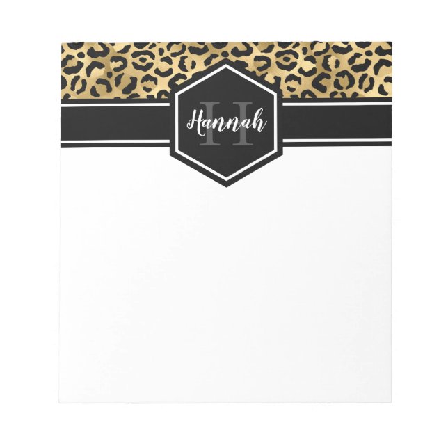Gold Black Leopard Spots Monogram Notepad (Front)