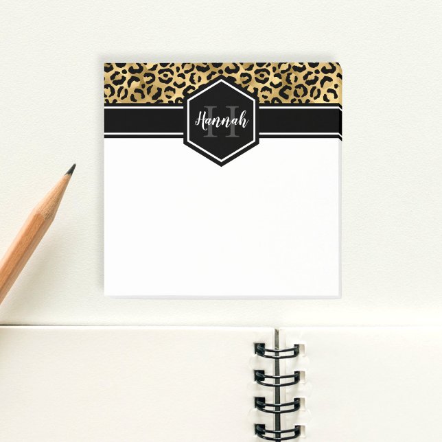 Gold Black Leopard Spots Monogram Square Post-it Notes (Creator Uploaded)