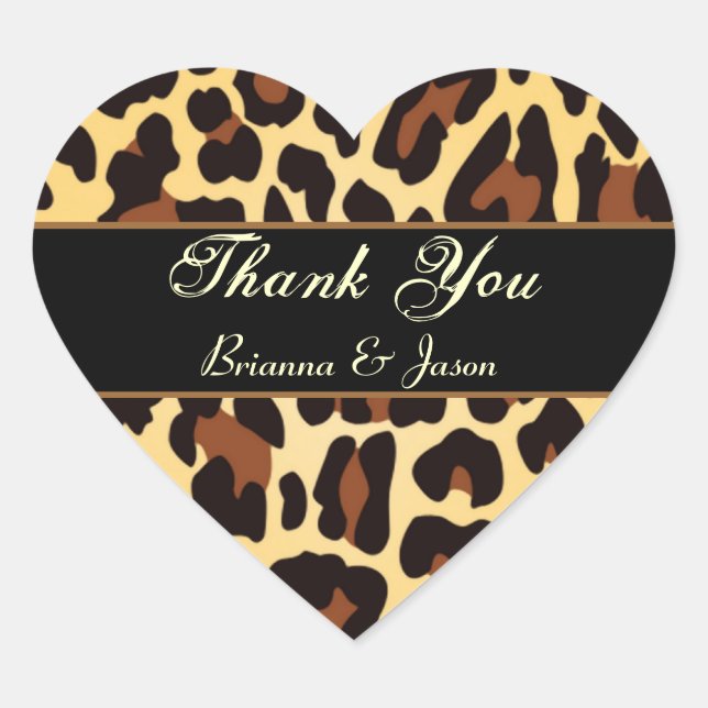 Gold Black Leopard Thank You Heart Sticker (Front)