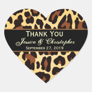 Gold Black Leopard Wedding Bride Groom Thank You Heart Sticker