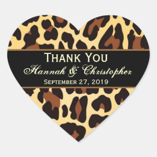 Gold Black Leopard Wedding Thank You Bride Groom Heart Sticker