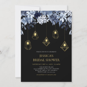 Gold & Black Lights & Winter Floral Bridal Shower  Invitation