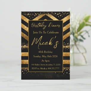 Gold Black Lines Dots Luxury Modern Glam Premium Invitation