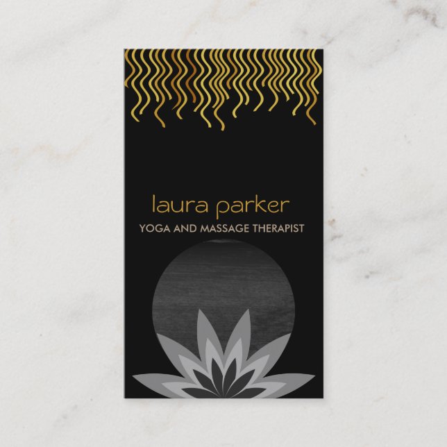 Gold Black Lotus Flower Logo Yoga Healing Health Business Card (Front)