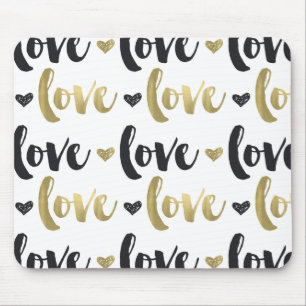 Gold Black Love Heart Mouse Pad