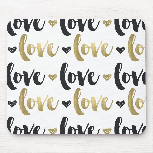 Gold Black Love Heart Mouse Pad (Front)
