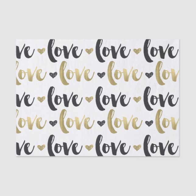 Gold Black Love Heart Tissue Paper (Front)