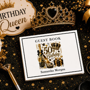 Gold Black Luxe Sparkle Fifty And Fabulous Birthda Guest Book