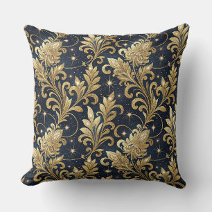 Gold & Black Luxurious Regal Damask Floral Pattern Cushion