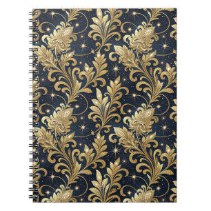 Gold & Black Luxurious Regal Damask Floral Pattern Notebook
