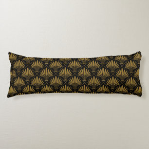 Gold Black Luxury Art Deco Fan Pattern Body Cushion