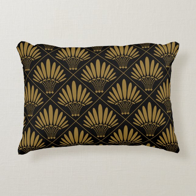 Gold Black Luxury Art Deco Fan Pattern Decorative Cushion (Front)