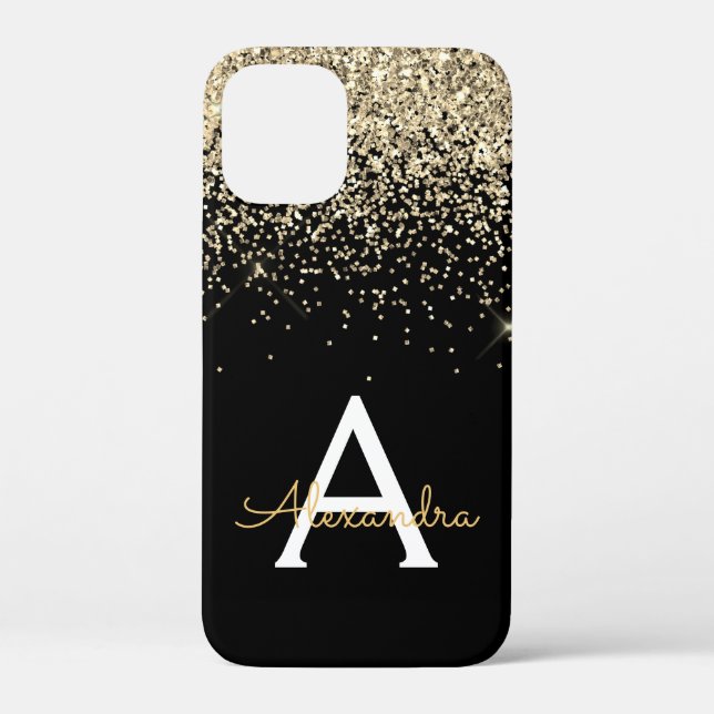 Gold Black Luxury Glitter Sparkle Monogram Case-Mate iPhone Case (Back)