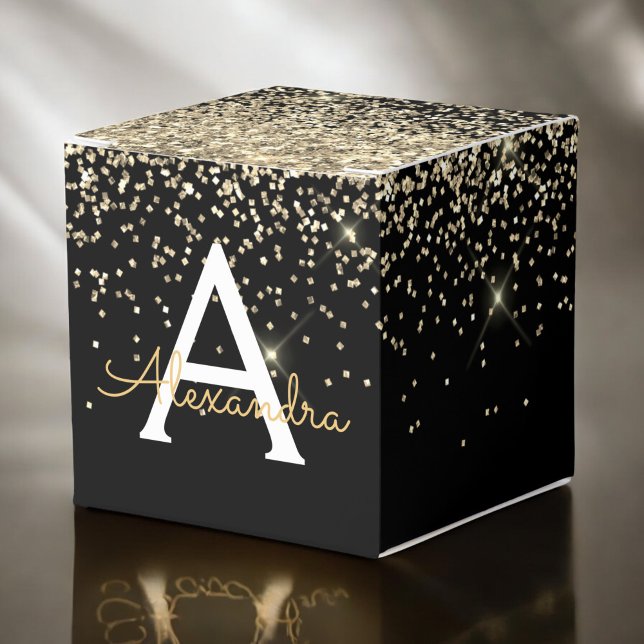 Gold Black Luxury Glitter Sparkle Monogram Favour Box (Creator Uploaded)