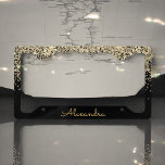 Gold Black Luxury Glitter Sparkle Monogram Licence Plate Frame<br><div class="desc">Gold and Black Faux Glitter and Sparkle Elegant Monogram License Plate. This License Plate can be customised to include your initial and first name.</div>