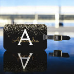 Gold Black Luxury Glitter Sparkle Monogram Luggage Tag<br><div class="desc">Gold and Black Glam Chic Luxury Faux Glitter and Sparkle Elegant Luggage Travel Tag for School or the office. These Travel Bag Tags can be customised to include your initial and first name.</div>