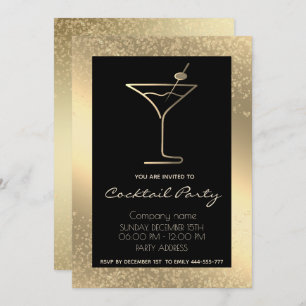 Gold black luxury holiday cocktail party invitation