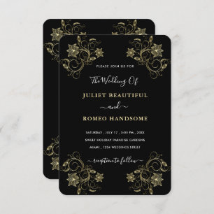 Gold Black Luxury Wedding Invitation with Flowers