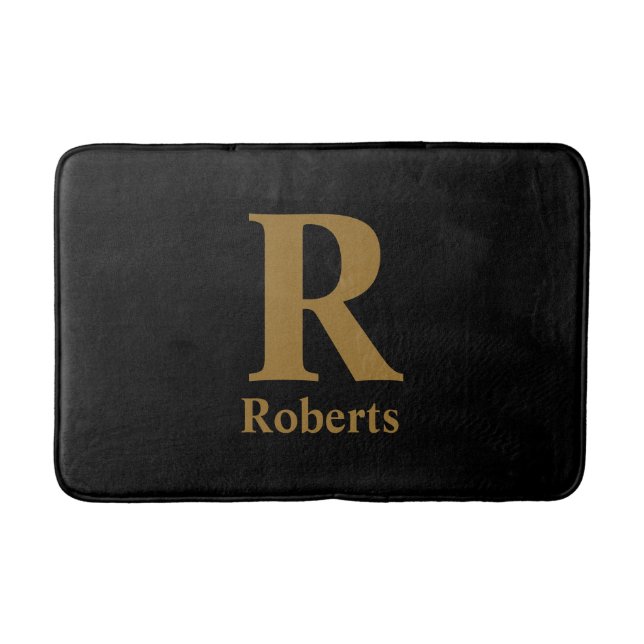 Gold/ Black M±odern Minimal Monogram Name  Bath Mat (Front)