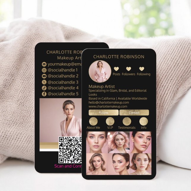 Gold black Makeup beauty Social Media Influencer Business Card (Gold black Makeup beauty Social Media Influencer Business Card instagram)