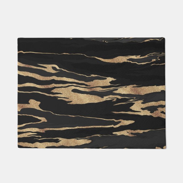 Gold Black Marble Abstract Painting Doormat (Front)