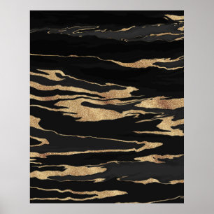 Gold Black Marble Abstract Painting Poster