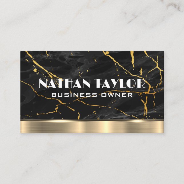 Gold Black Marble Background | Gold Metal Business Card (Front)