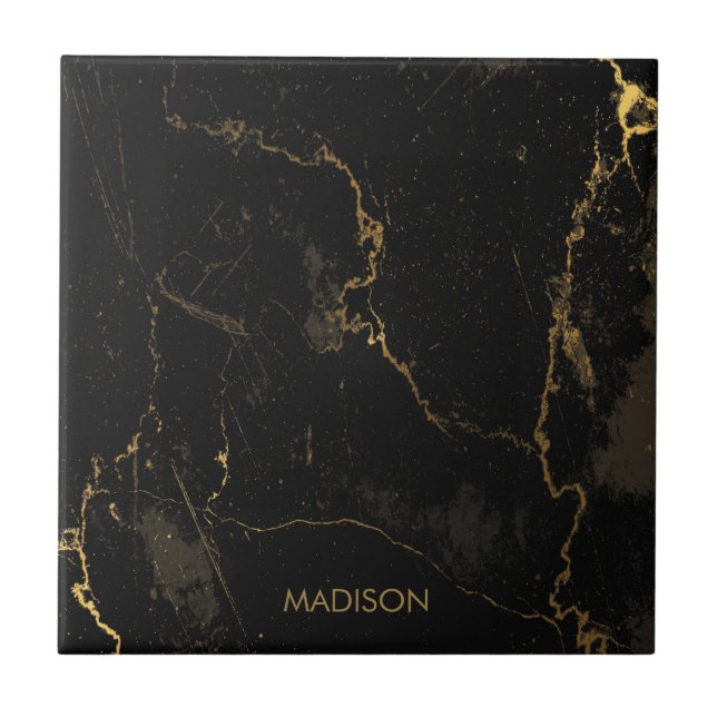 Gold Black Marble Ceramic Tile (Front)