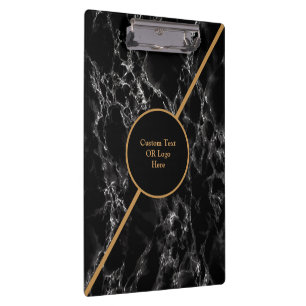Gold Black Marble Clipboard Custom Text - Logo