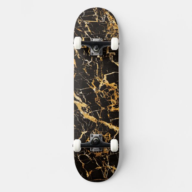 Gold & Black Marble (Complete w/Trucks & Wheels), Skateboard (Front)