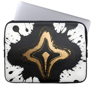 Gold Black Marble Fluid Abstract Luxury Laptop Sleeve