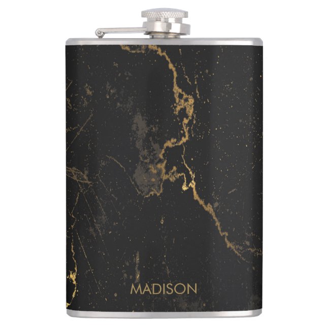 Gold Black Marble Hip Flask (Front)