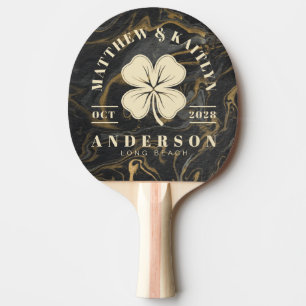 Gold Black Marble Irish Lucky Clover Wedding Crest Ping Pong Paddle