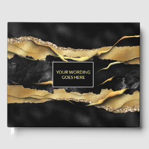 Gold black marble stone business corporate event guest book