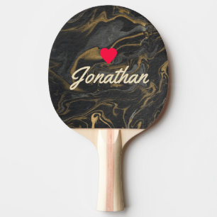 Gold Black Marble Swirl Vintage Heart Signature Ping Pong Paddle