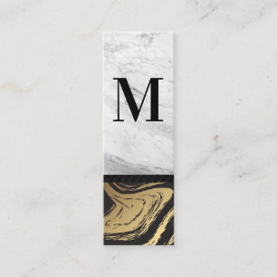 Gold Black Marble   White Marble Engraved Monogram Mini Business Card