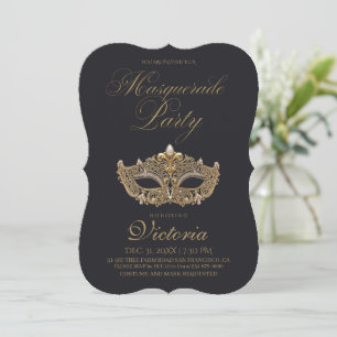 Gold Black Masquerade Party Birthday  Invitation