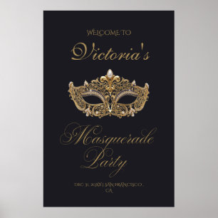 Gold Black Masquerade Party Birthday  Poster
