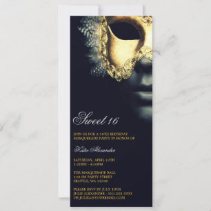 Gold Black Masquerade Sweet 16 Birthday Invitation