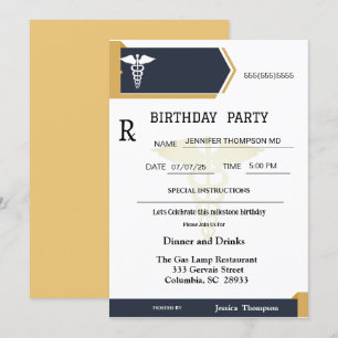 Gold Black Medical Prescription Pad Birthday   Invitation