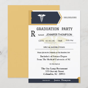 Gold Black Medical Prescription Pad Graduation  Invitation
