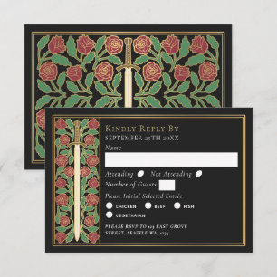 Gold Black Medieval Floral Sword Wedding RSVP Card