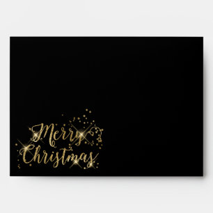 Gold Black Merry Christmas Return Address Envelope